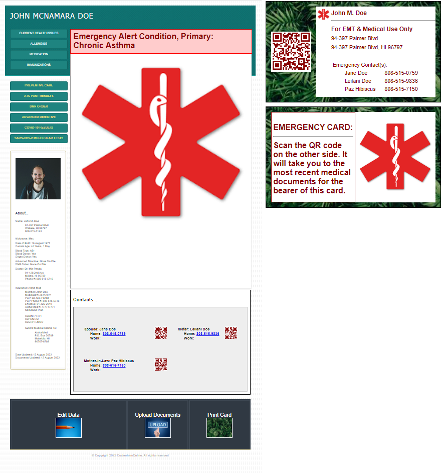 Emergency Card Generator with QR Code access