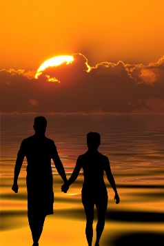 Heading off, into the sunset, hand in hand, in love